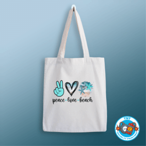 TOTE BAG, PEACE LOVE BEACH TOTE BAG