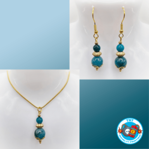 EARRING & NECKLACE SET, EARINGS & NECKLACE BLUE APATITE NATURAL STONE