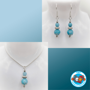 EARRING & NECKLACE SET, EARINGS & NECKLACE BLUE CHALCEDONY NATURAL STONE