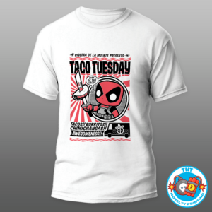 MENS SHIRT, DEADPOOL, MARVEL, SUPERHERO, AVENGERS, TACOS, VILLIANS, COMICS, CARTOONS, FUNKO SHIRT