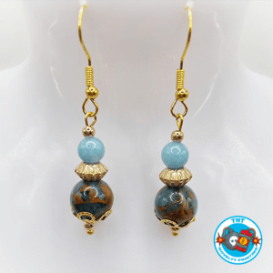 EARRING, EARRINGS BLUE LAKE CLOISONNE & CHALCEDONY