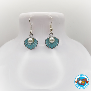 Blue shell earrings, Pearl earrings, beach earrings, silver shell earrings,